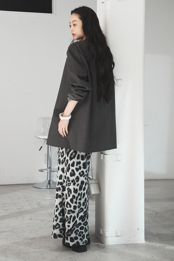 [SET]ルーズシルエットダブルテーラードジャケット+ストレッチロングTシャツ+レオパードサテンナロースカート(3set)