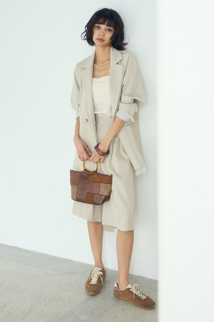 [SET]裾フリルダブルジャケット+ツイルタックハーフパンツ(2set)