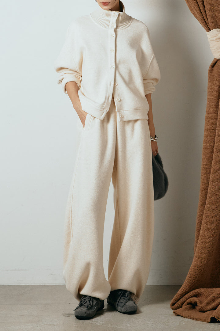 [SET]リブスタンドネックボタントップスSETUP