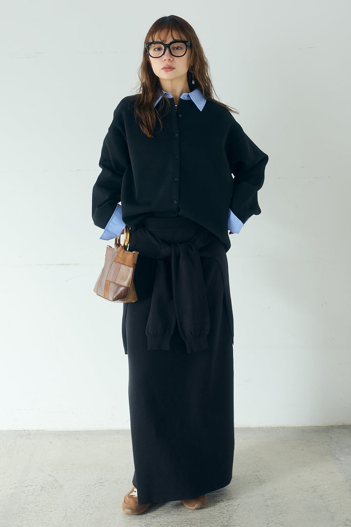 [SET]シャツレイヤード風カーディガン+レイヤードニット巻きスカート(2set)