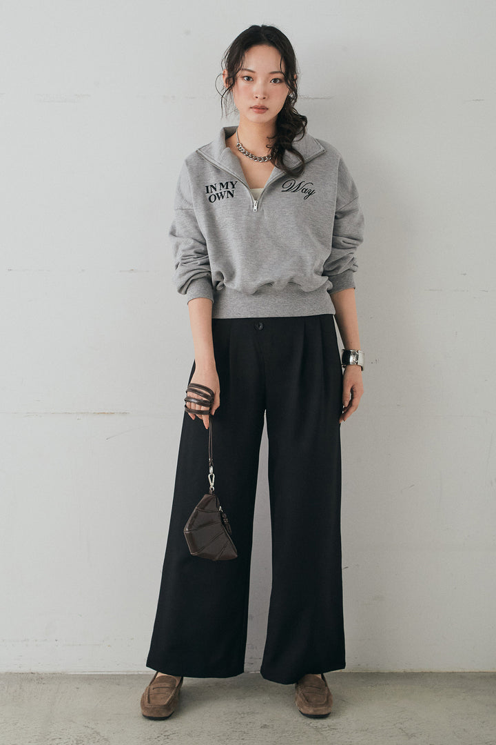 [SET]裏毛ロゴ刺繍ハーフZIPスウェット+斜めボタンタック入りスラックス(2set)