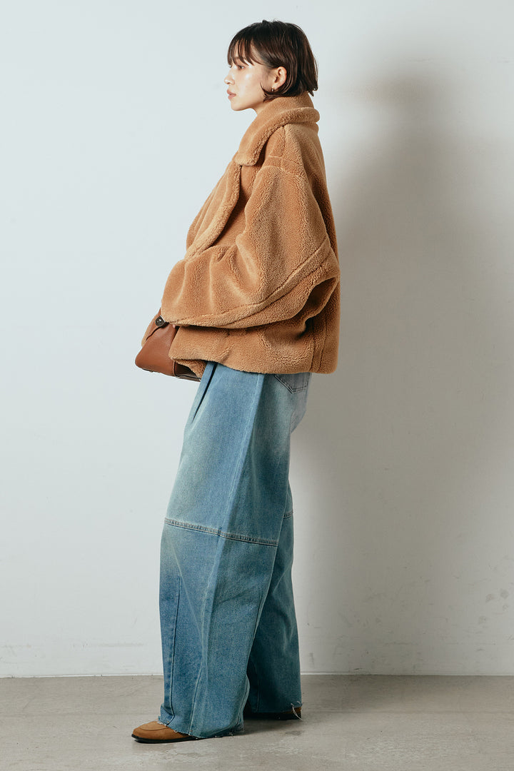 【2月中旬発送】
[SET]テディボアショートジャケット+加工デニムタックコクーンワイドパンツ(2set)