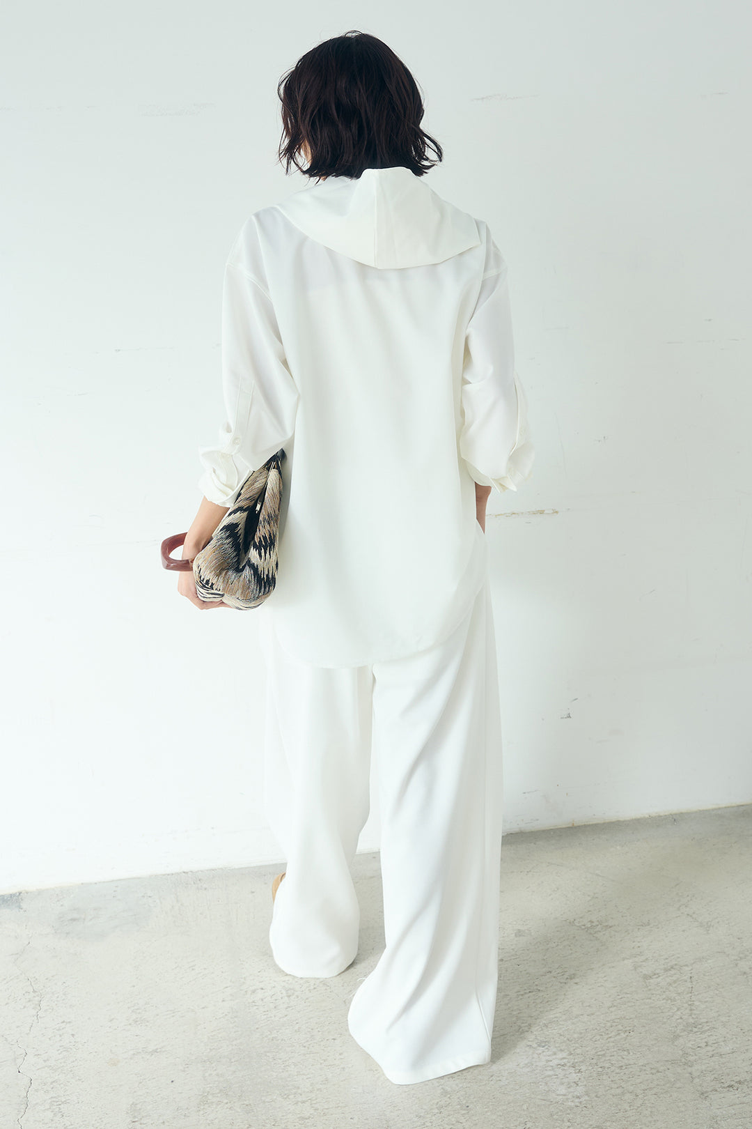 [SET]無地タイ付フーディーBIGシャツ+サイドベルトタック入りスラックス(2set)