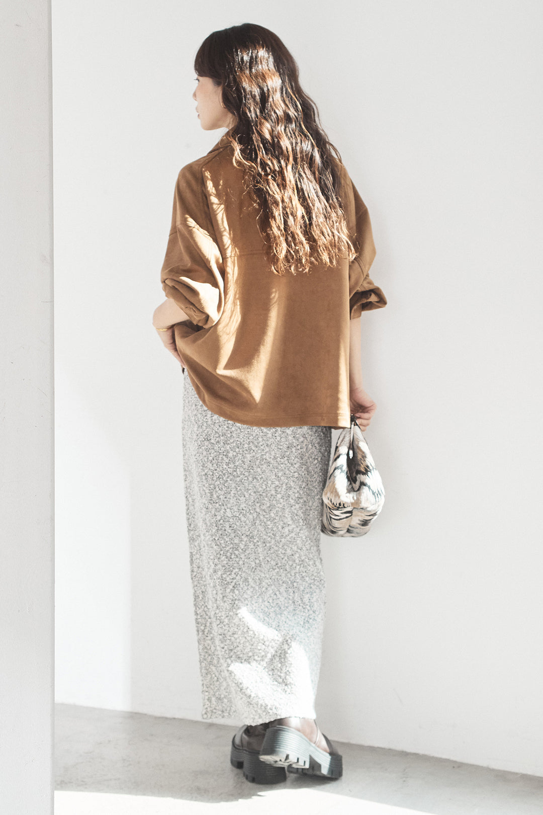 [SET]デカポケスエポンジャケット+ツイード風MIXスラブスカート(2set)