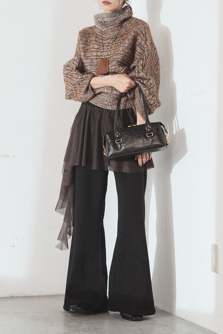 [SET]ミックス編みドルマンニットトップス+チュールレイヤードニットパンツ(2set)