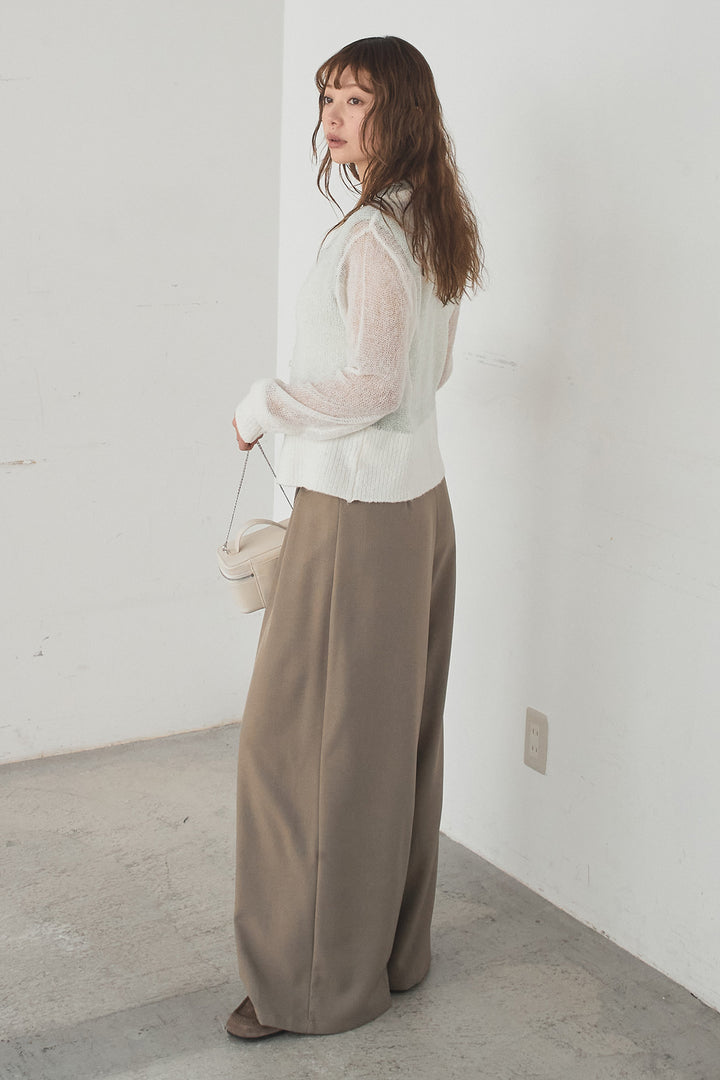 [SET]モヘア透かし編みレイヤードアンサンブルセット+ベルト付きツータックワイドパンツ(2set)