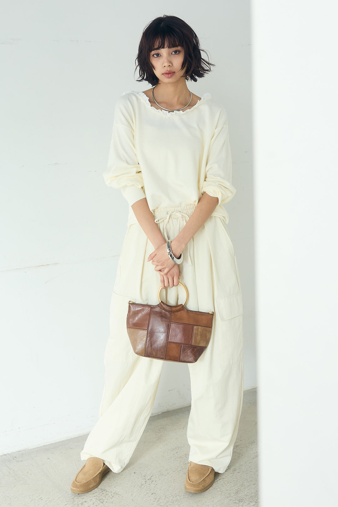 [SET]クールクール異素材コンビオフショルプルオーバー+撥水ジョガーパンツ(2set)