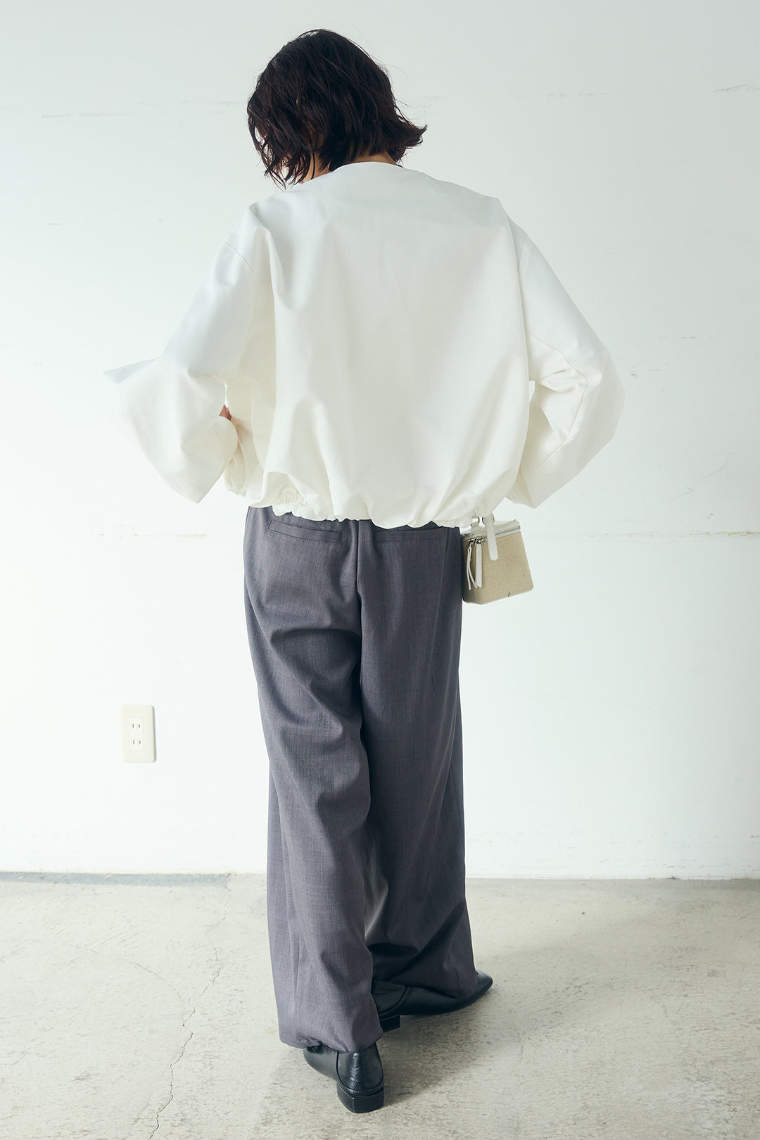 [SET]ノーカラーフロントギャザージップアウター+ツイルメニータックパンツ(2set)