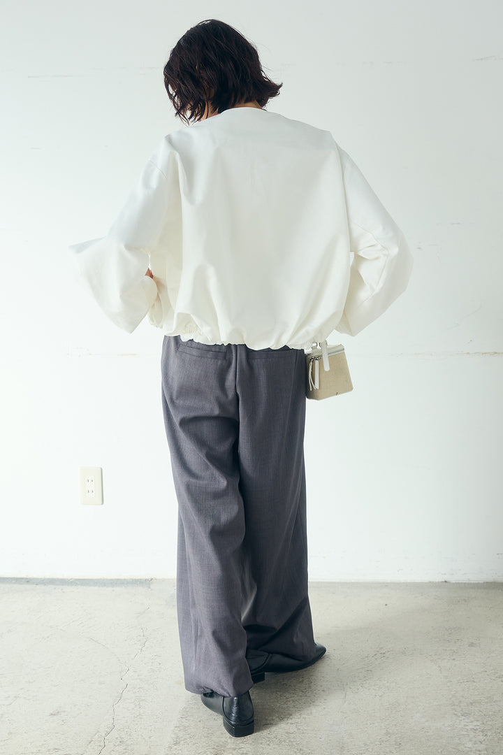 [SET]ノーカラーフロントギャザージップアウター+ツイルメニータックパンツ(2set)