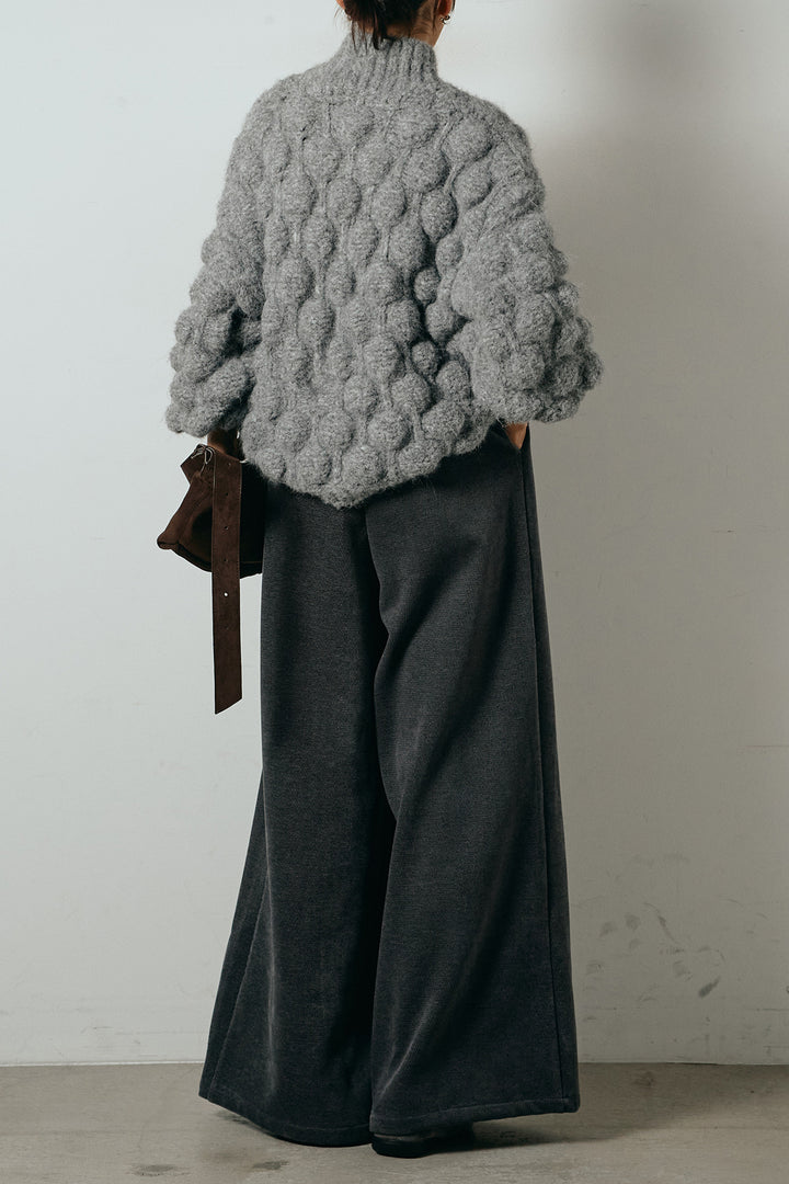 [SET]ボリュームポップコーンニットトップス+ベルトループコーデュロイワイドパンツ(2set)