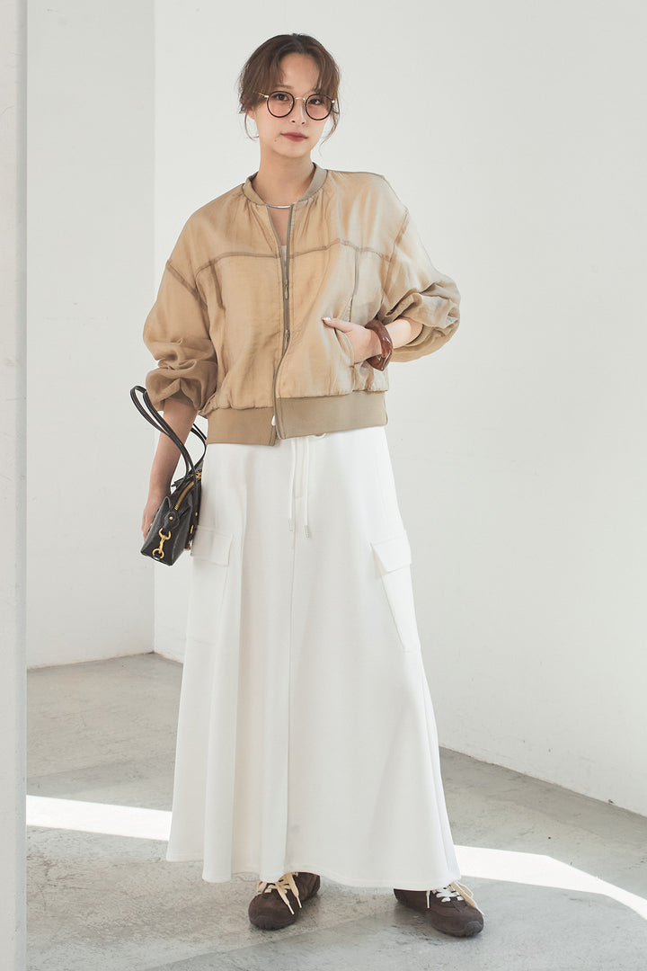 [SET]シアー×ポンチブルゾン+リラックススウェットスカート(2set)