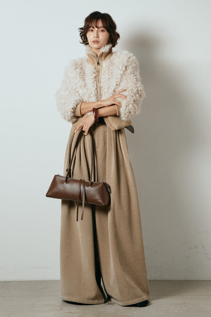 [SET]ハイネックショート丈ボアジップブルゾン+ベルトループコーデュロイワイドパンツ(2set)