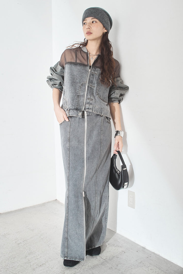 [SET]デニムコンビネーションブルゾン+フロントジップデニムスカート(2set)