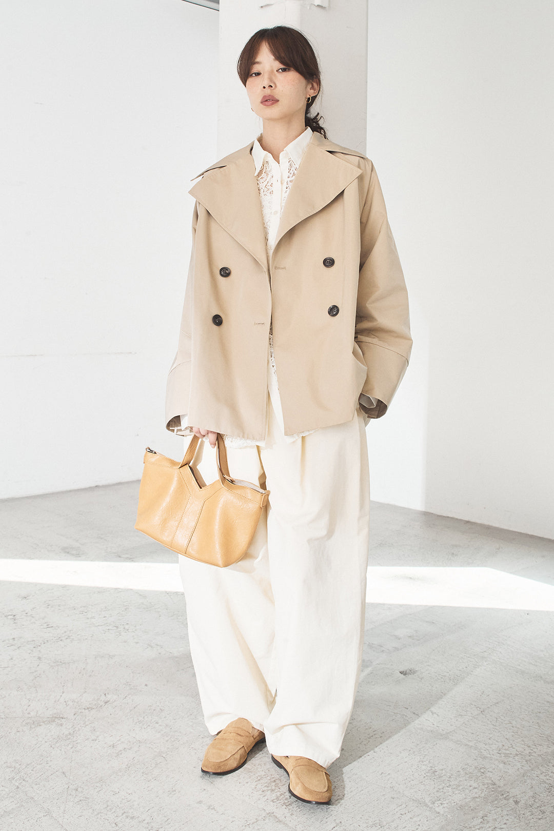 [SET]ナイロントレンチコート+刺繍レースオーバーサイズシャツ(2set)