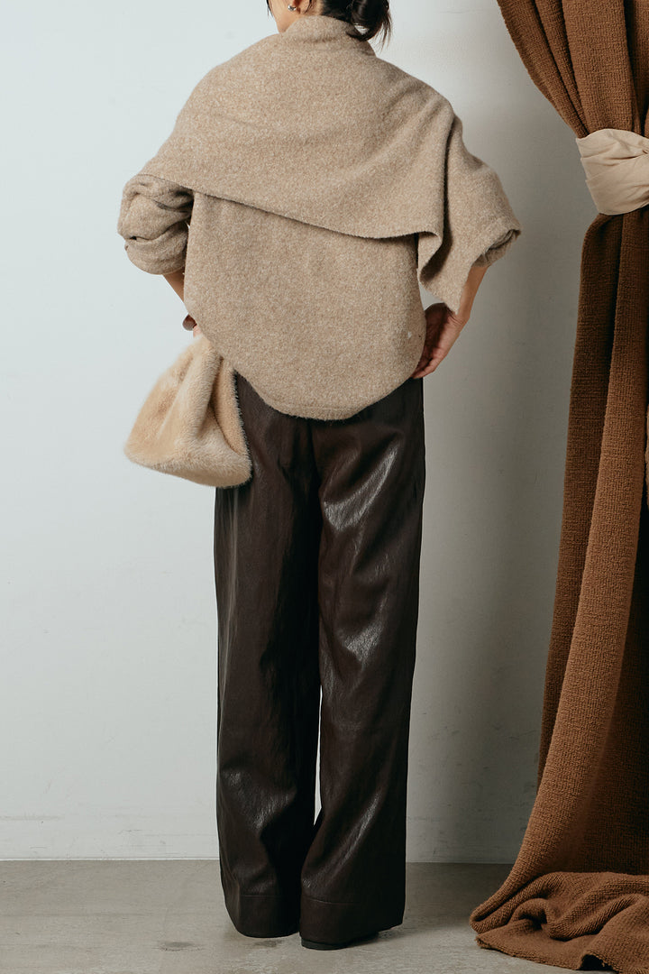 [SET]ネック巻きデザインニットトップス+ベルト付きレザーライクタックパンツ(2set)