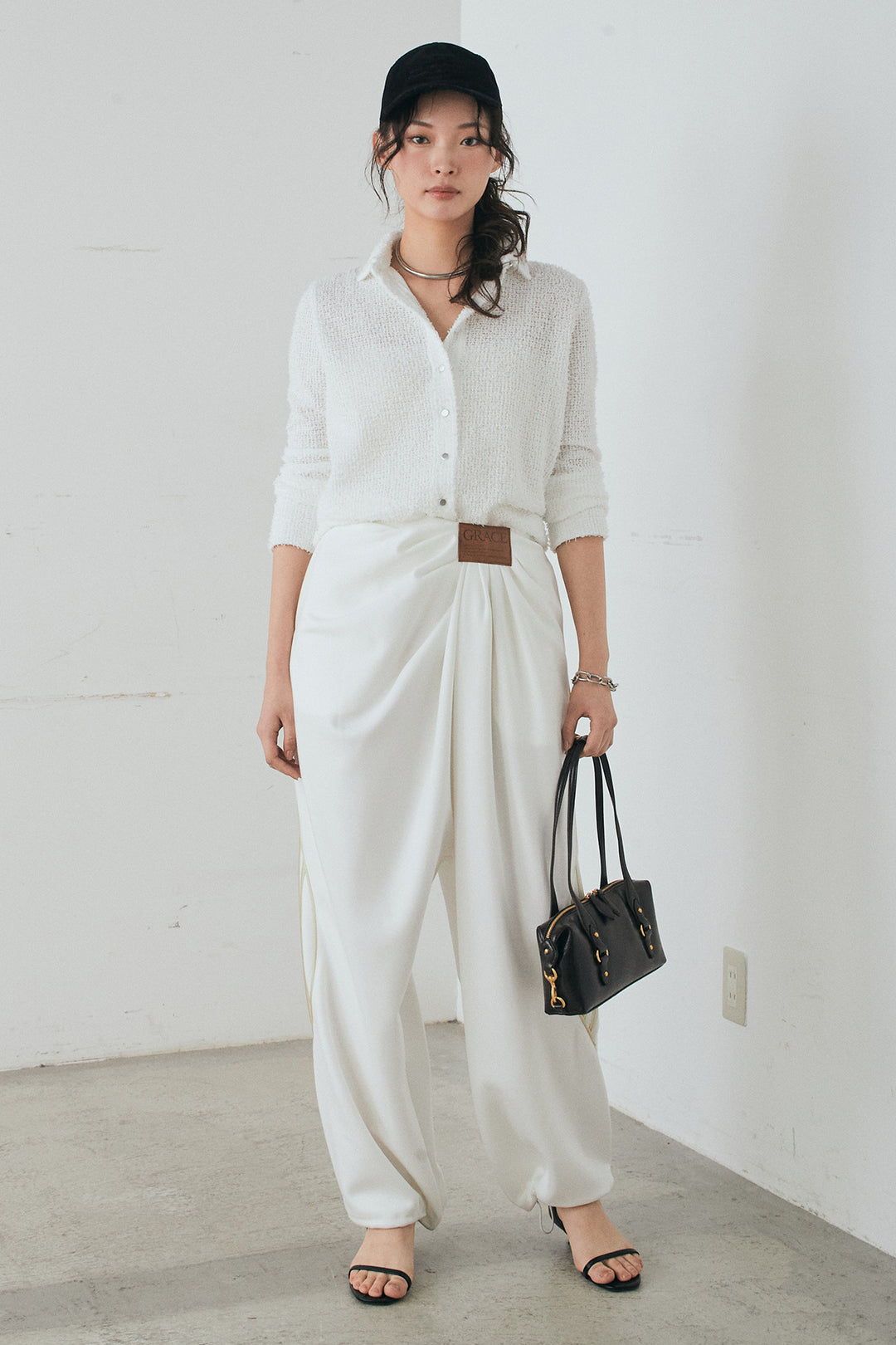 [SET]カールヤーンシャツ+ライトダンボールウェーブラインドレープパンツ(2set)