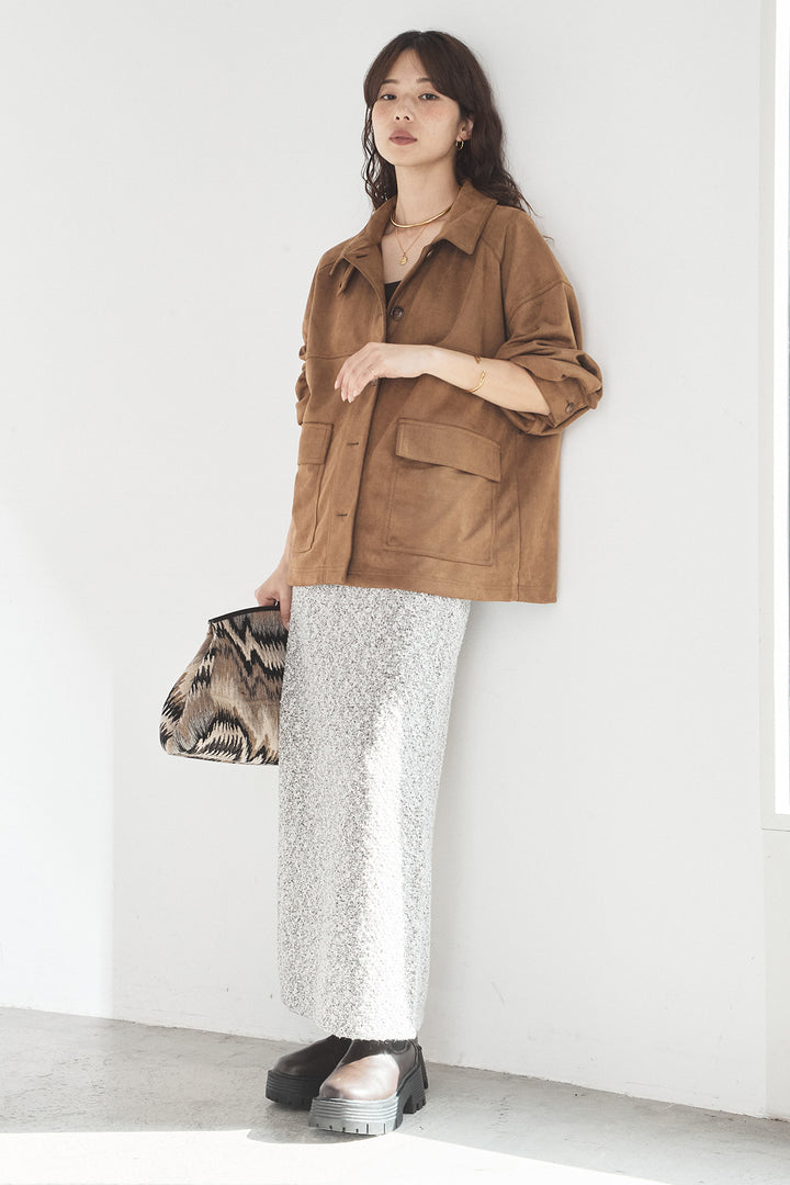 [SET]デカポケスエポンジャケット+ツイード風MIXスラブスカート(2set)