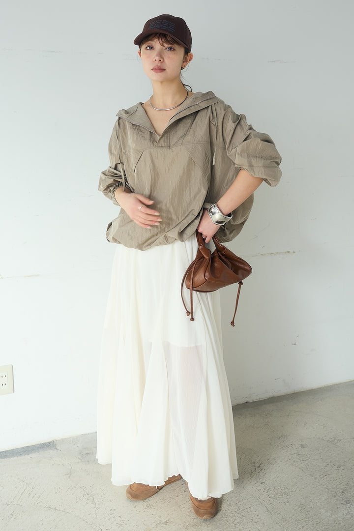 [SET]ナイロンフーディーブルゾンアウター+シアーフリルキャミワンピース(2set)