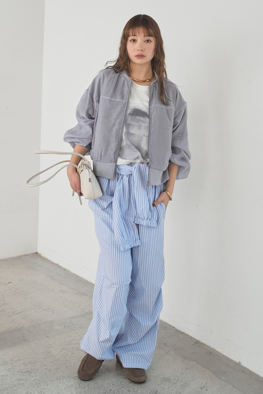 [SET]長袖アソートフォトTシャツ+ストライプウエスト巻きジョガーパンツ(2set)