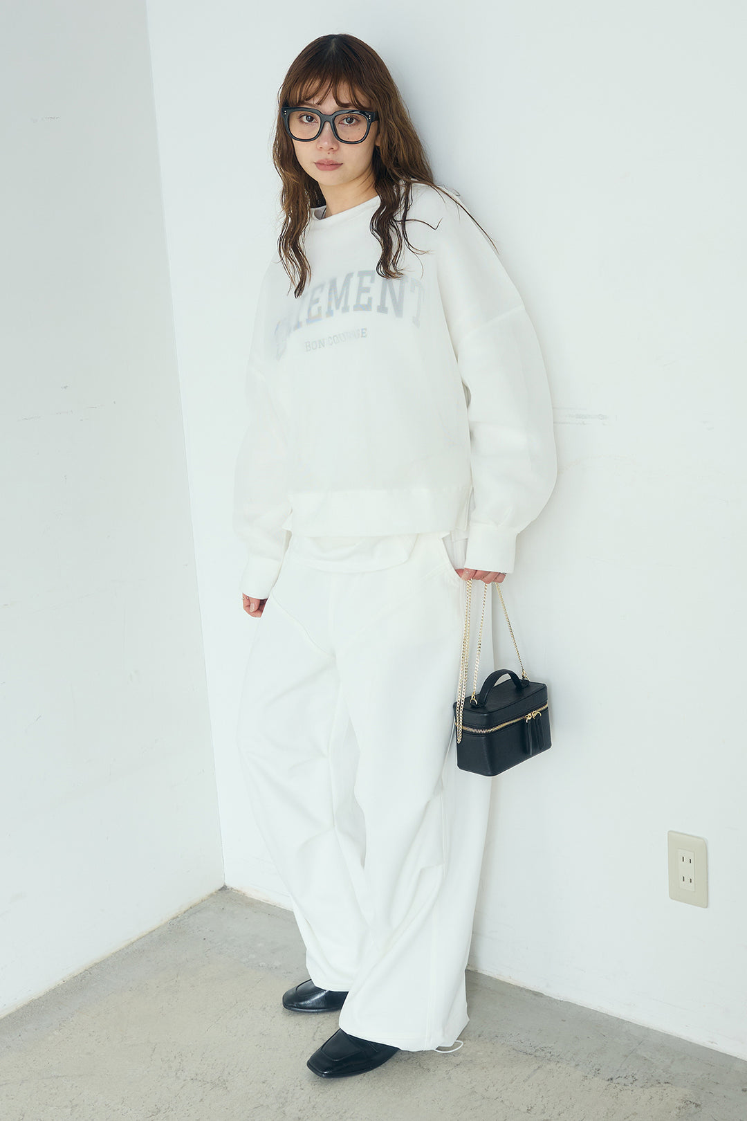 [SET]クリアダンボールプルオーバー+ランダムタックデザインワイドパンツ(2set)