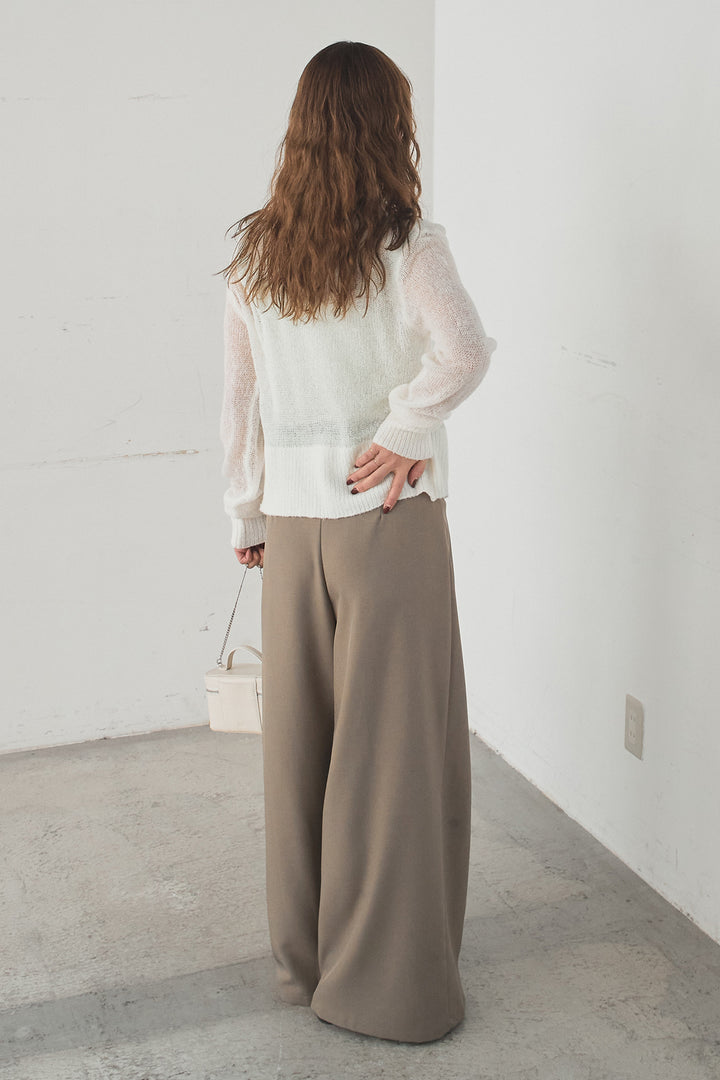 [SET]モヘア透かし編みレイヤードアンサンブルセット+ベルト付きツータックワイドパンツ(2set)