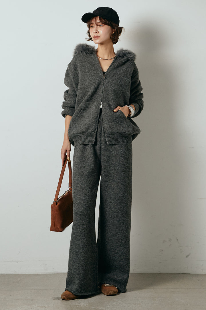 【着回しセット】[SET]ファー付きフーディーニットSETUP+ストライプドッキングニットポロSETUP(2set)