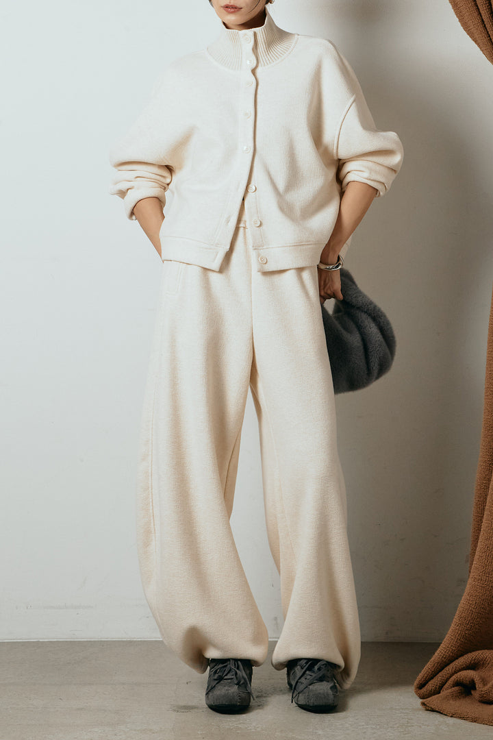 [SET]リブスタンドネックボタントップスSETUP