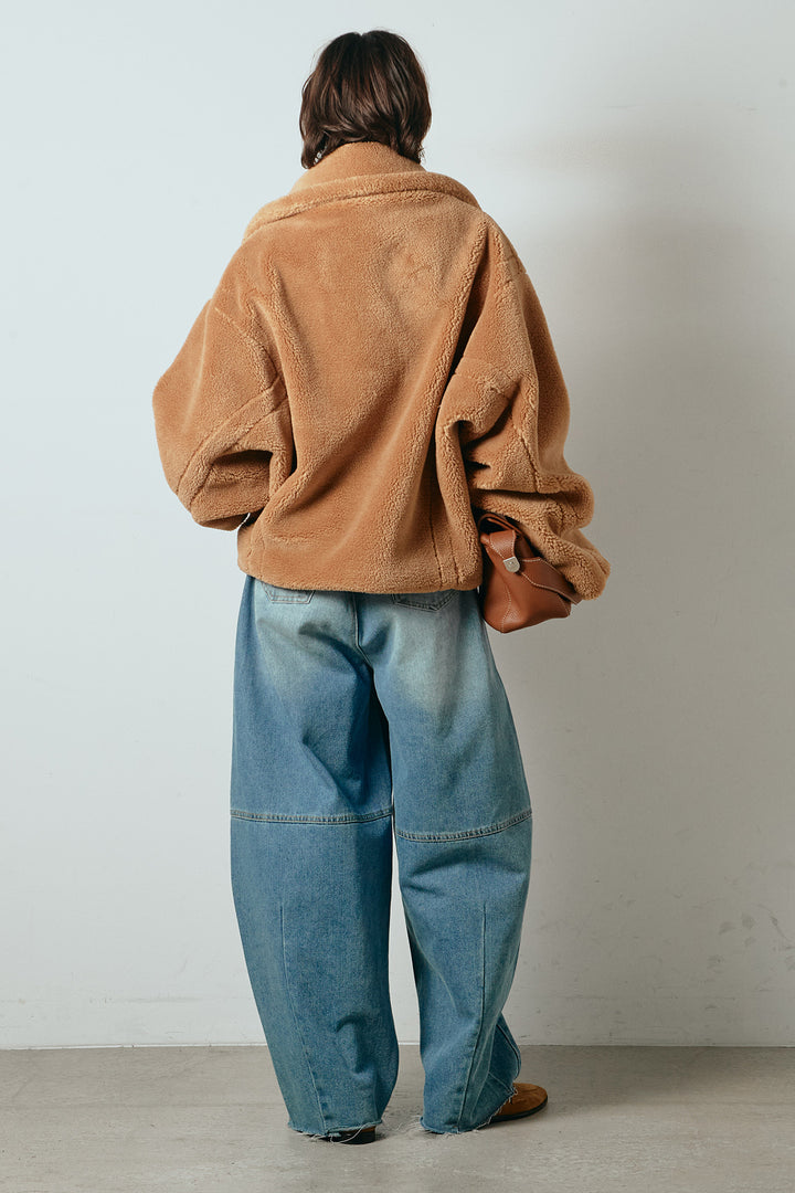 【2月中旬発送】
[SET]テディボアショートジャケット+加工デニムタックコクーンワイドパンツ(2set)