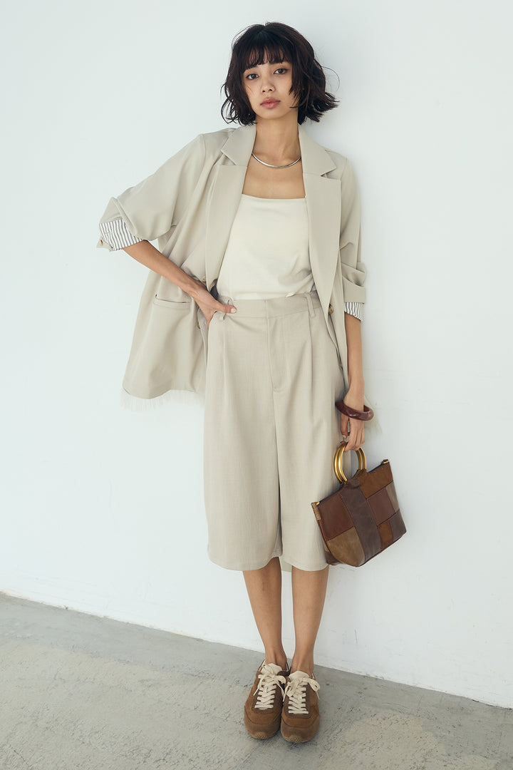 [SET]裾フリルダブルジャケット+ツイルタックハーフパンツ(2set)