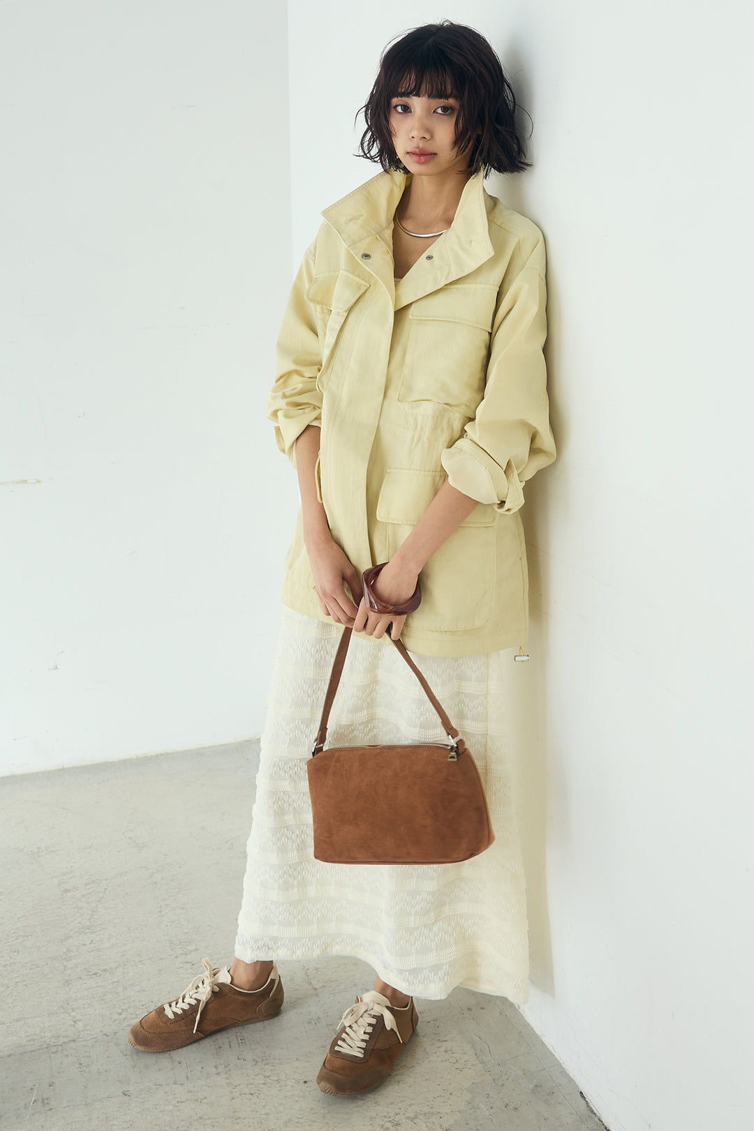 [SET]ナイロンツイルフィールドジャケット+ジャガードカットソータイトスカート(2set)