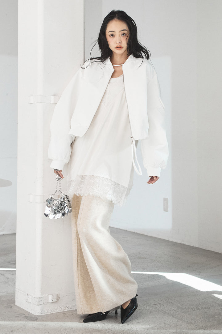 [SET]袖ギャザーデザインブルゾン+レース切り替えキャミソール(2set)