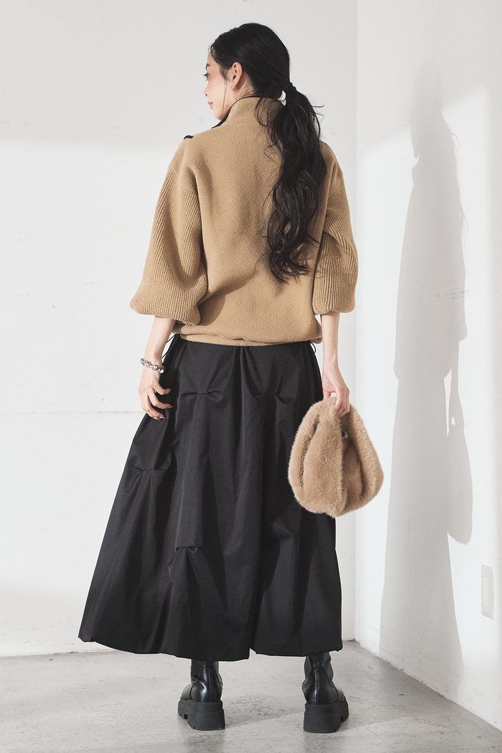 [SET]ハイネックパイピングデザインブルゾン+ランダムタックバルーンスカート(2set)