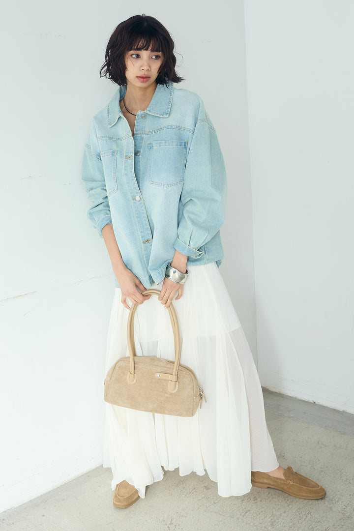 [SET]デニムオーバーサイズジャケット+シアーフリルキャミワンピース(2set)