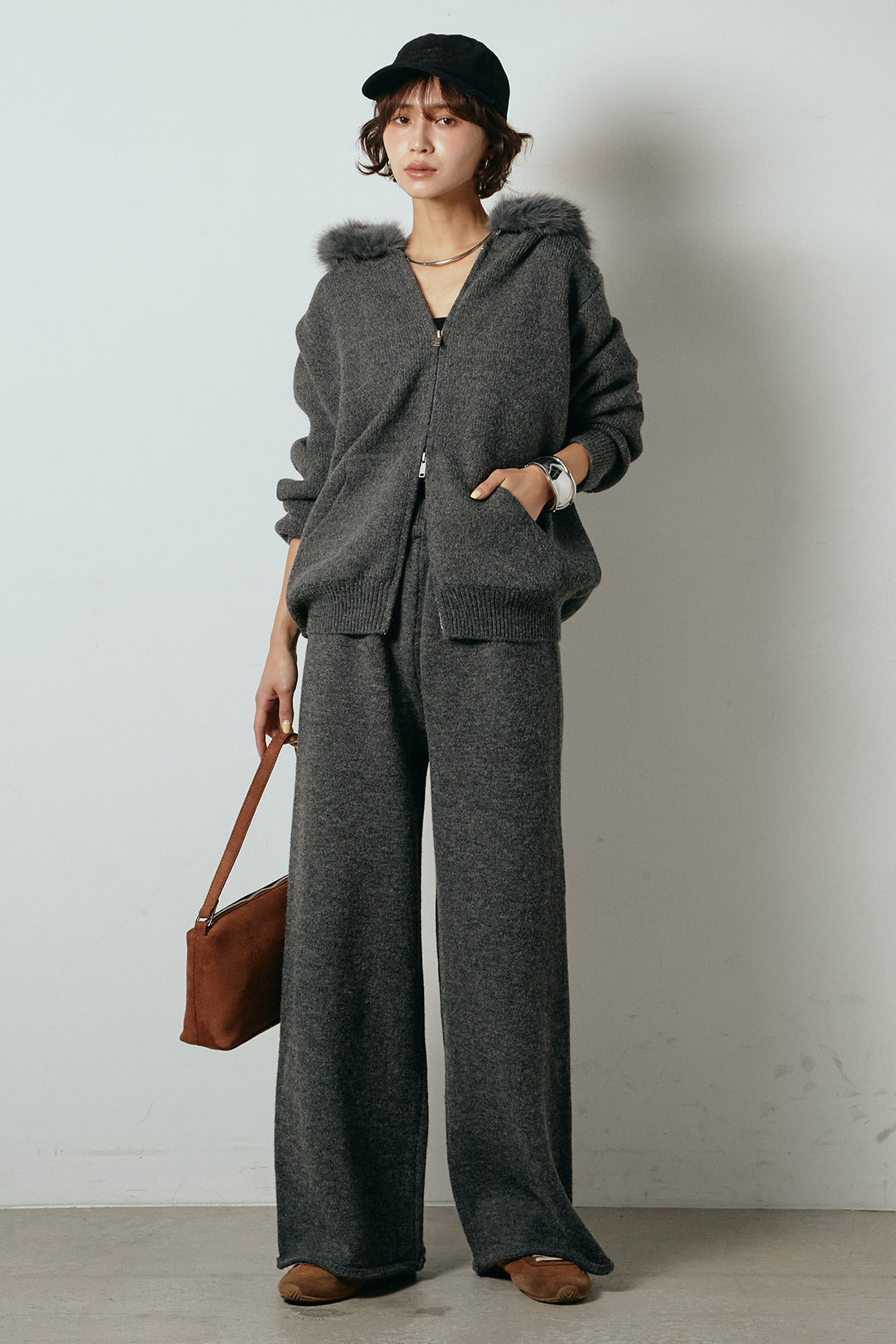 【着回しセット】[SET]ファー付きフーディーニットSETUP+ストライプドッキングニットポロSETUP(2set)