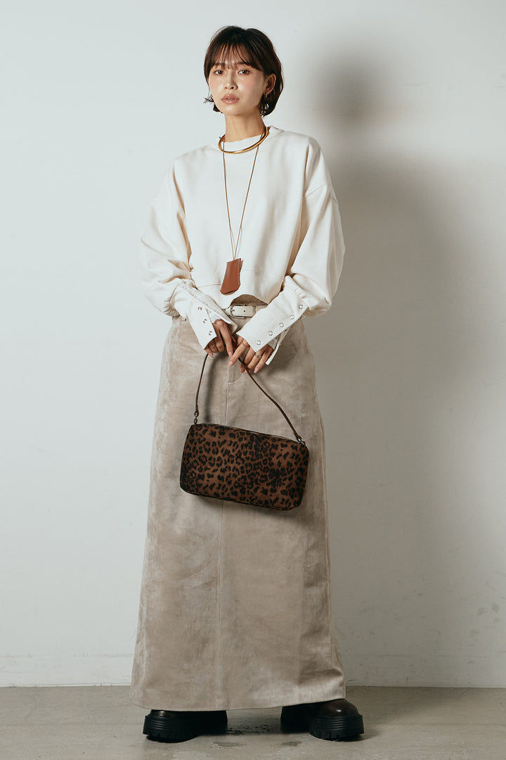 [SET]裏毛バックオープンプルオーバー+エコスウェードワイドスカート(2set)