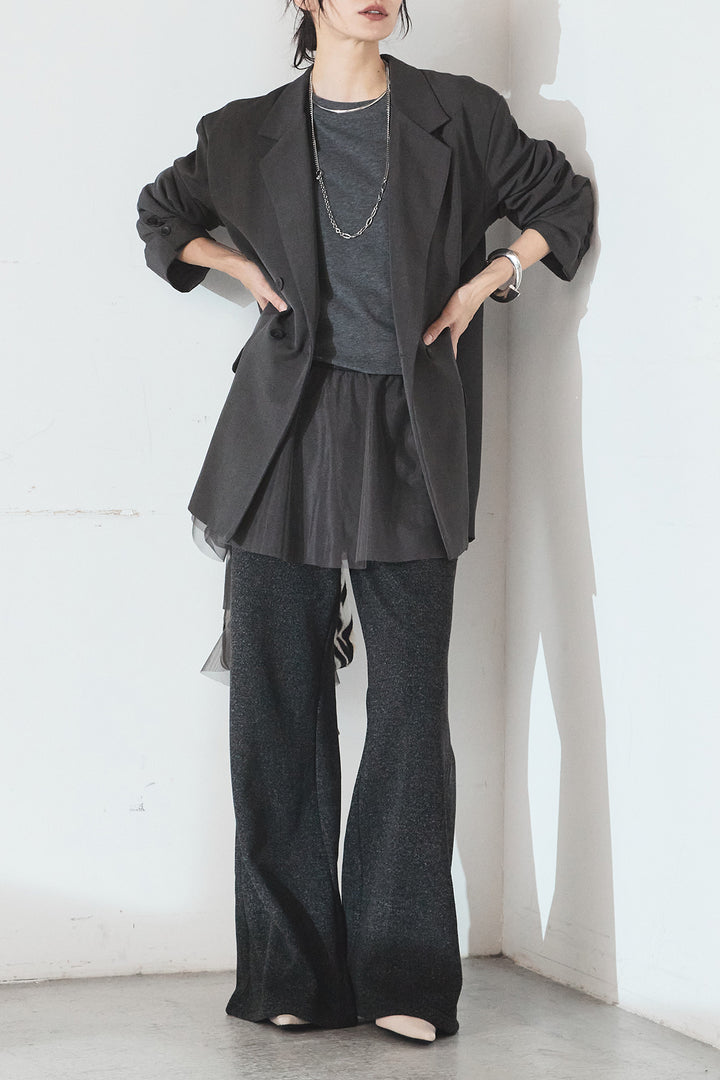 [SET]ルーズシルエットダブルテーラードジャケット+チュールレイヤードニットパンツ(2set)