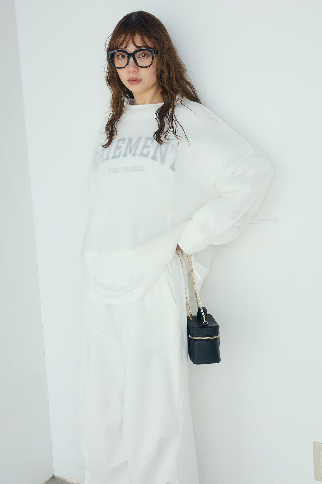 [SET]クリアダンボールプルオーバー+ランダムタックデザインワイドパンツ(2set)