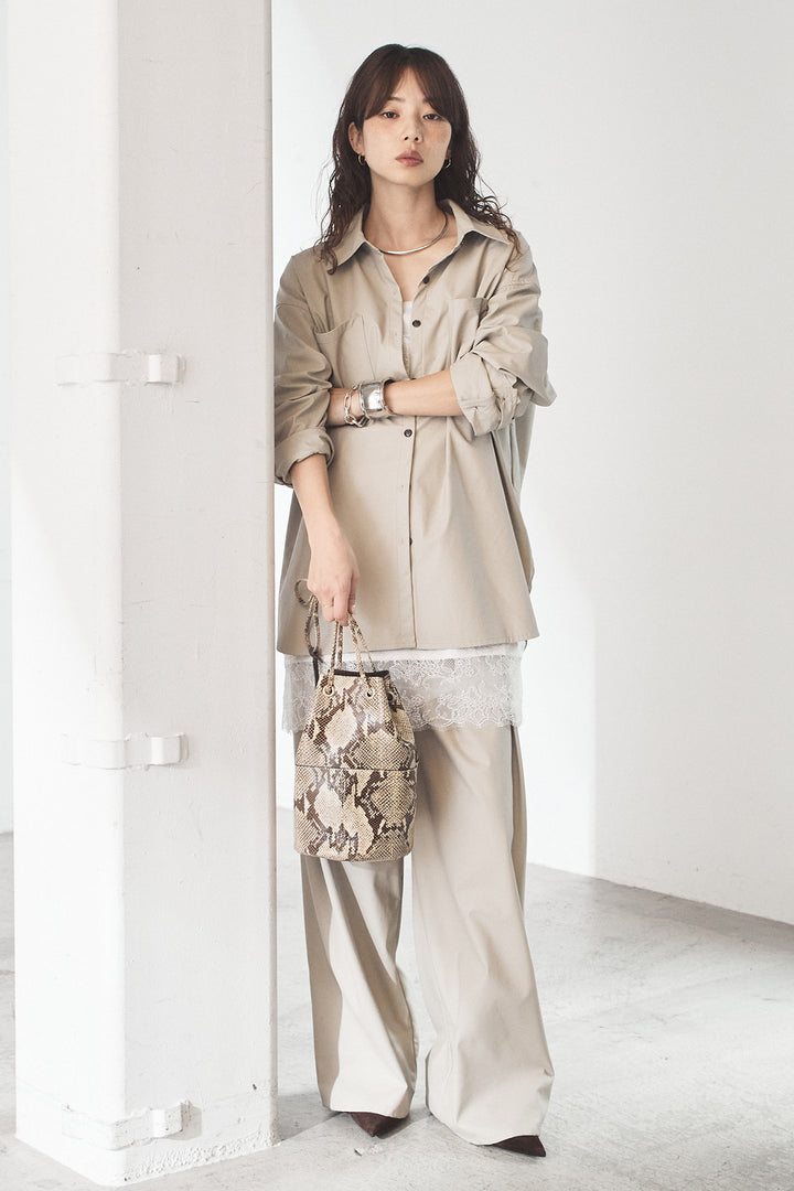 [SET]ウォッシャブルエコレザービックカフスシャツ+ウォッシャブルエコレザータックパンツ(2set)