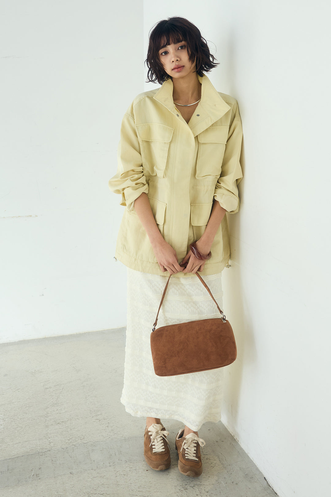 [SET]ナイロンツイルフィールドジャケット+ジャガードカットソータイトスカート(2set)