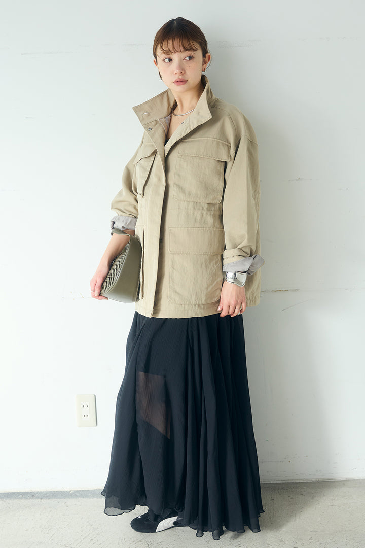 [SET]ナイロンツイルフィールドジャケット+シアーフリルキャミワンピース(2set)