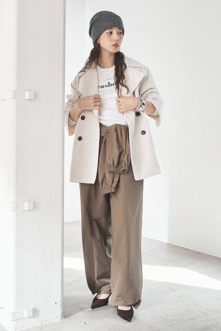 [SET]ナイロントレンチコート+合繊ツイルスタンドウエスト巻きジョガーパンツ(2set)