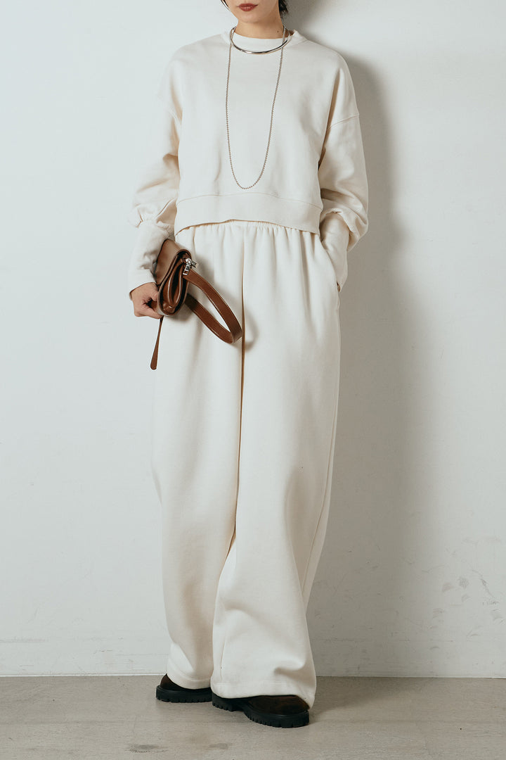 [SET]裏毛バックオープンプルオーバー+ストレッチレースクルーネックインナー+裏起毛スウェットワイドパンツ(3set)