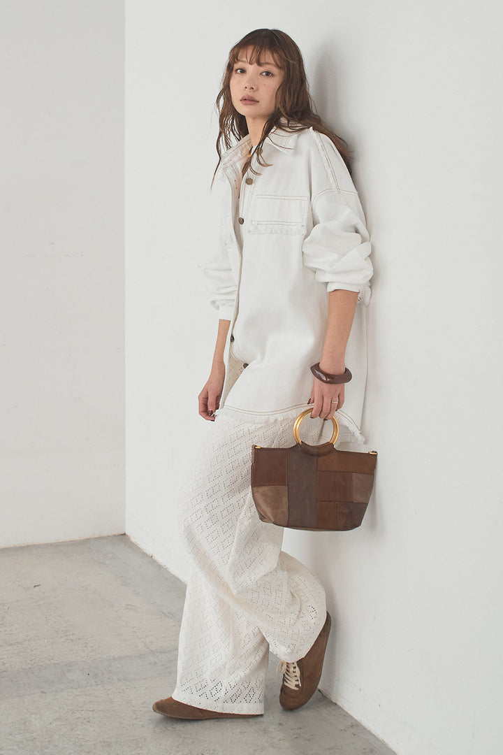 [SET]フリンジデニムジャケット+ダイヤ柄レースロングイージーパンツ(2set)