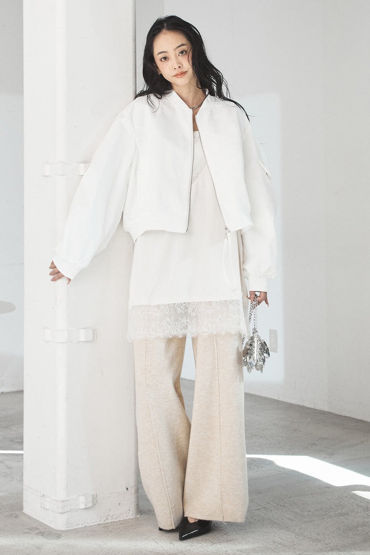 [SET]袖ギャザーデザインブルゾン+レース切り替えキャミソール(2set)