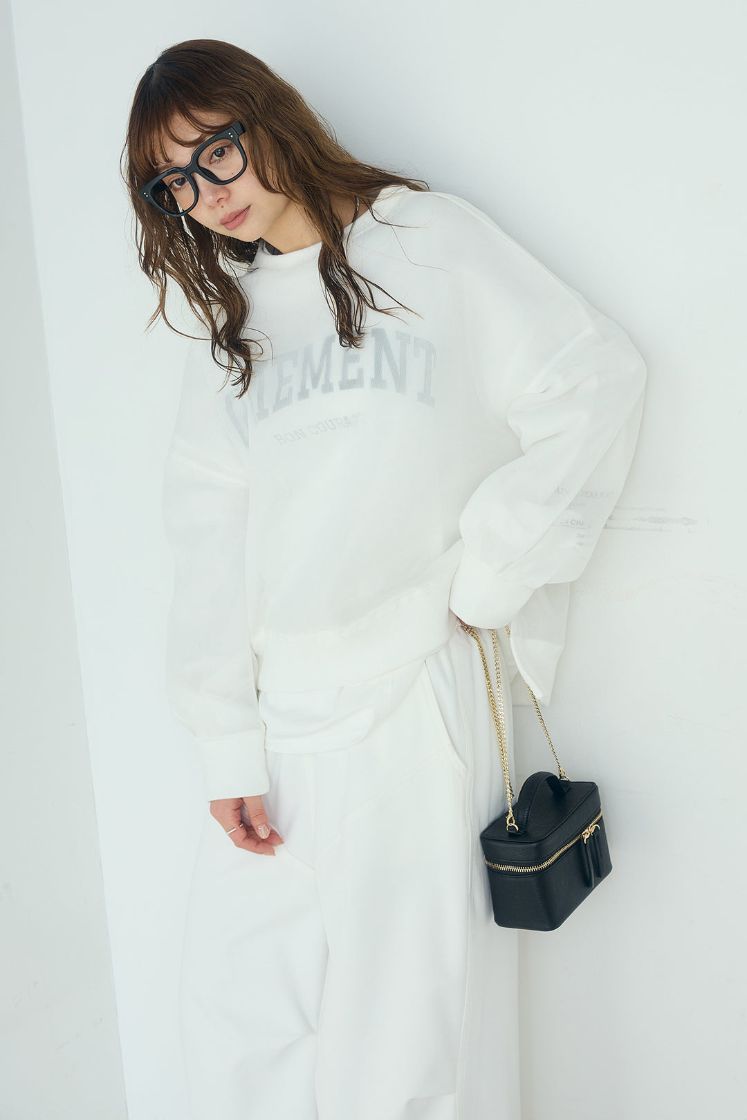 [SET]クリアダンボールプルオーバー+ランダムタックデザインワイドパンツ+フロントロゴビッグプルオーバー(3set)