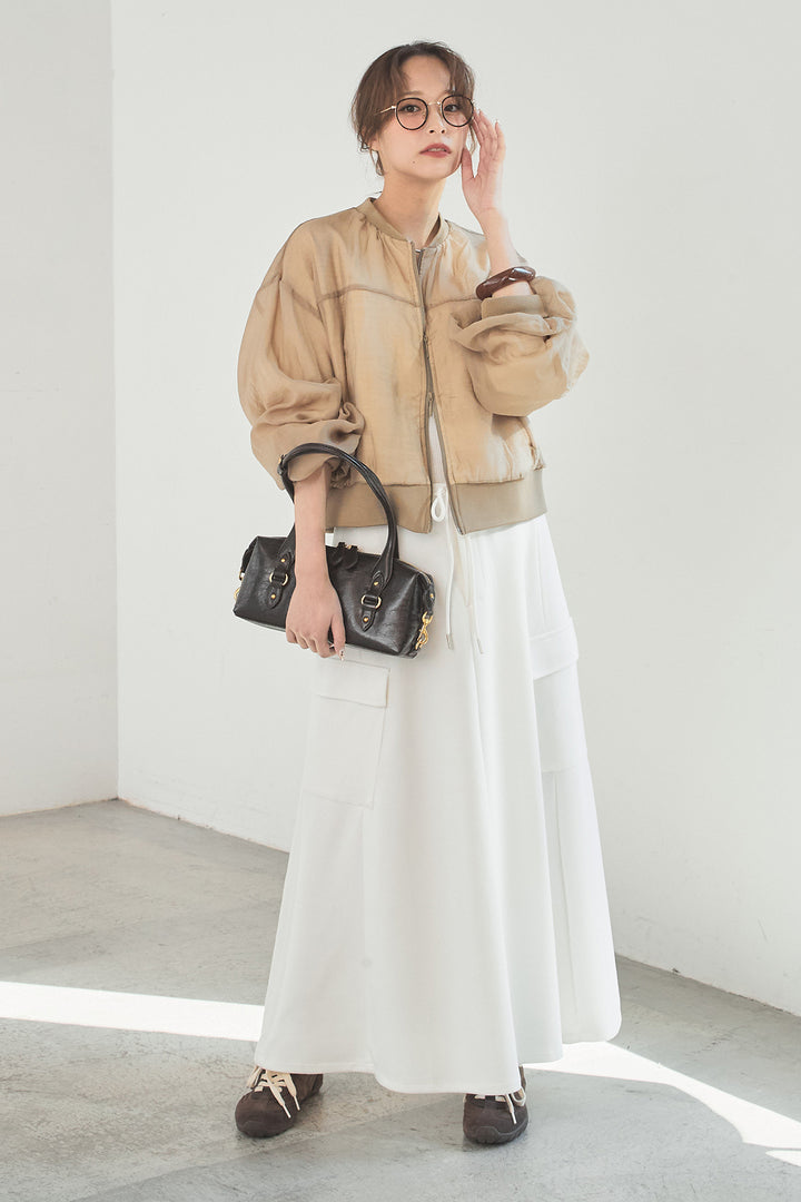 [SET]シアー×ポンチブルゾン+リラックススウェットスカート(2set)