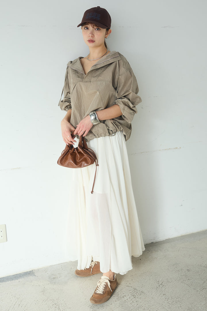 [SET]ナイロンフーディーブルゾンアウター+シアーフリルキャミワンピース(2set)