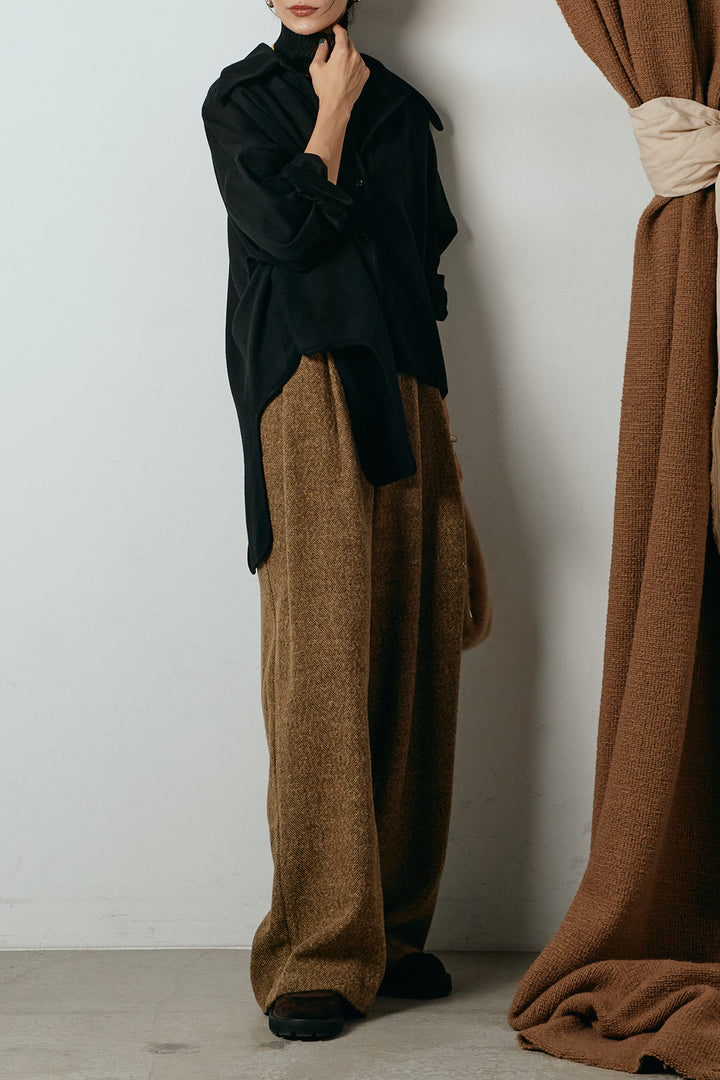 [SET]裾アシンメトリーデザインシャツ+タックツイードワイドパンツ(2set)