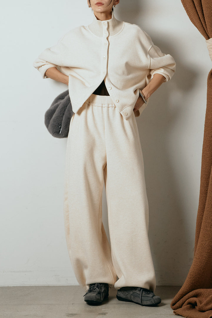 [SET]リブスタンドネックボタントップスSETUP