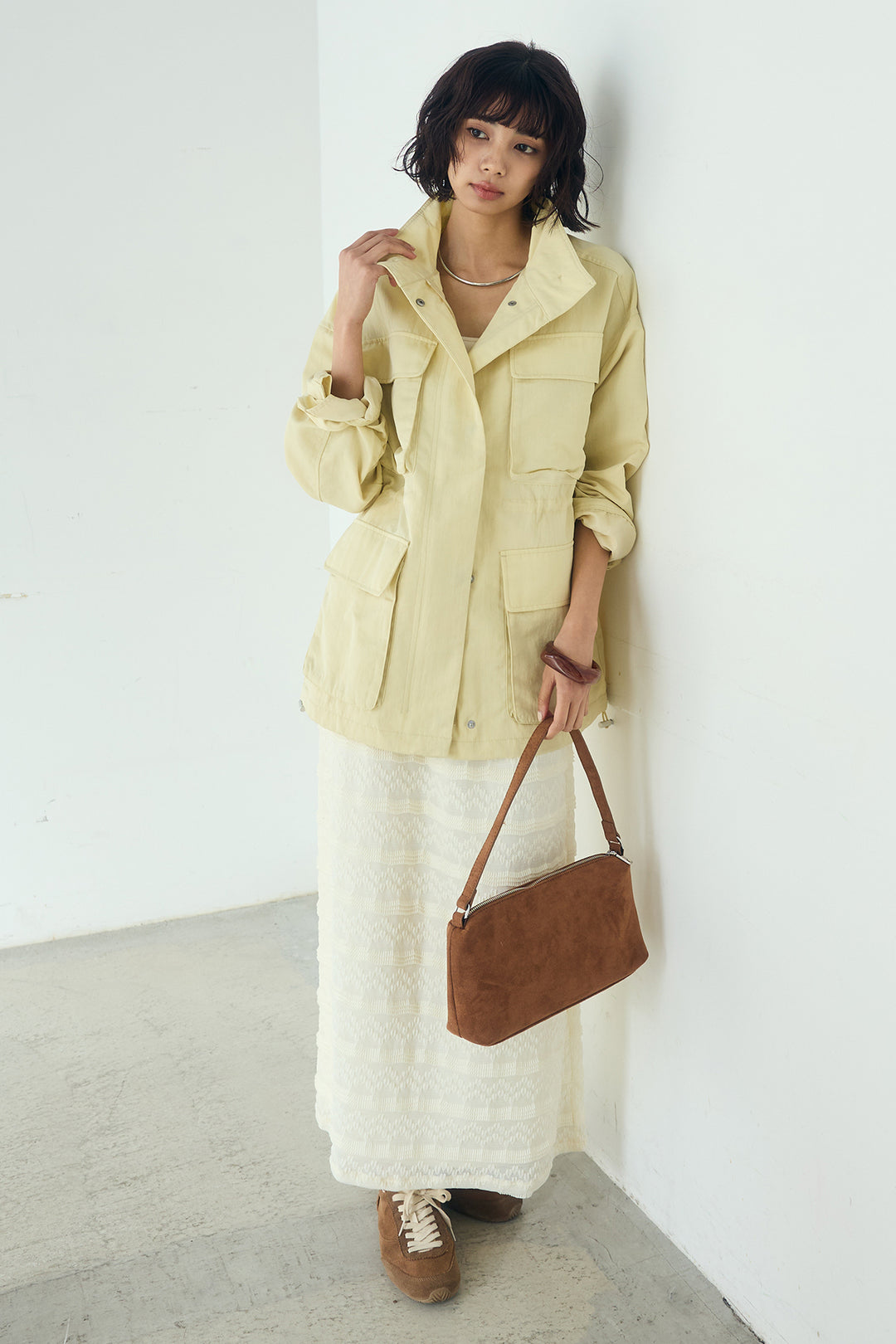 [SET]ナイロンツイルフィールドジャケット+ジャガードカットソータイトスカート(2set)